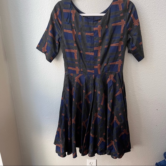 BODEN blue graphic design 3/4 sleeve knee length tea garden party dress womens 6 - Picture 1 of 8